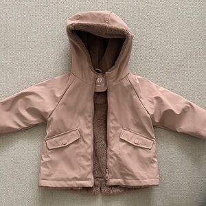 ZARA Baby Mauve Waterproof Jacket with Faux-Fur Lining